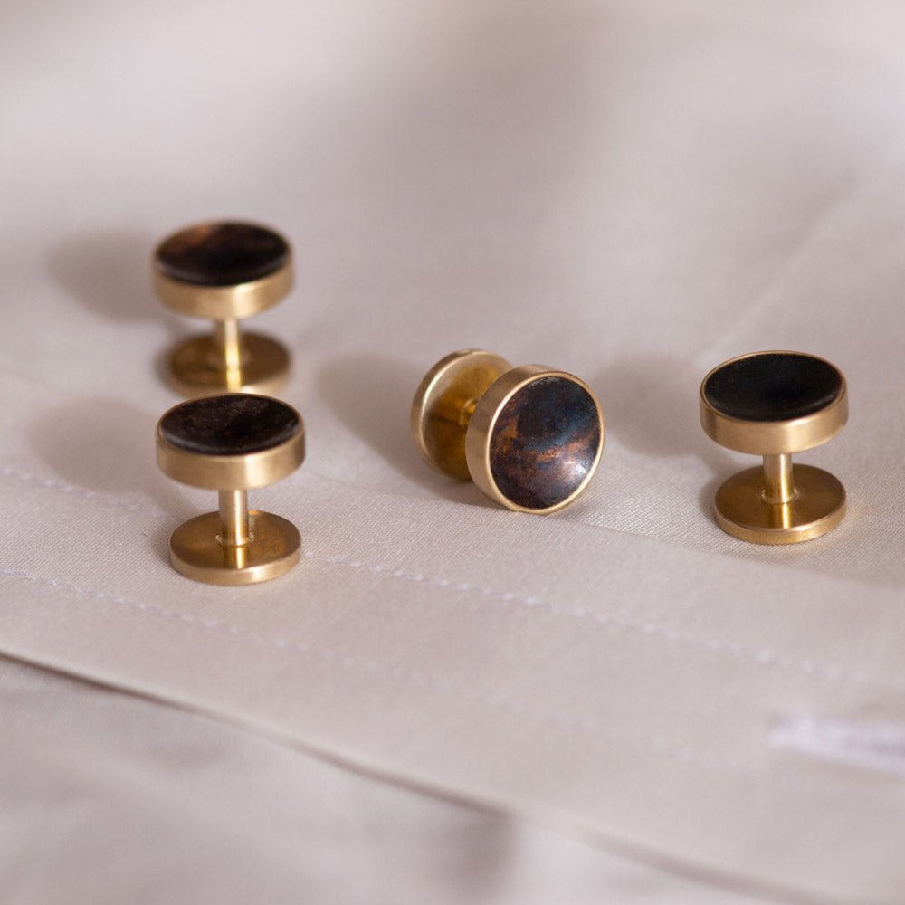 Alice Made This - Brass shirt studs with patina finish. Shirt studs for men. Hand crafted and artisan finished. Gifts for men.