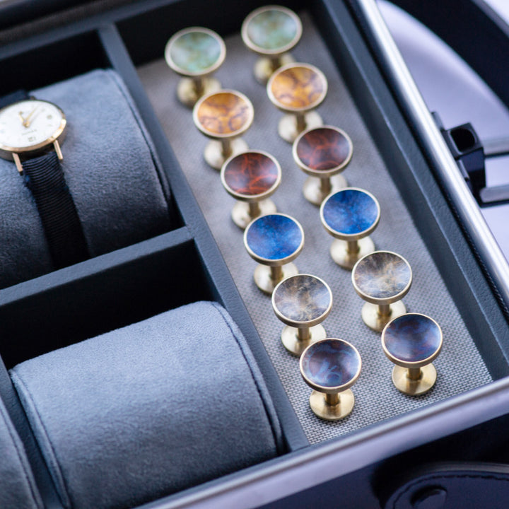 Alice Made This - Blue cufflinks for men - brass cufflinks with a hand crafted patina finish. Cufflinks for men. Gifts for men.