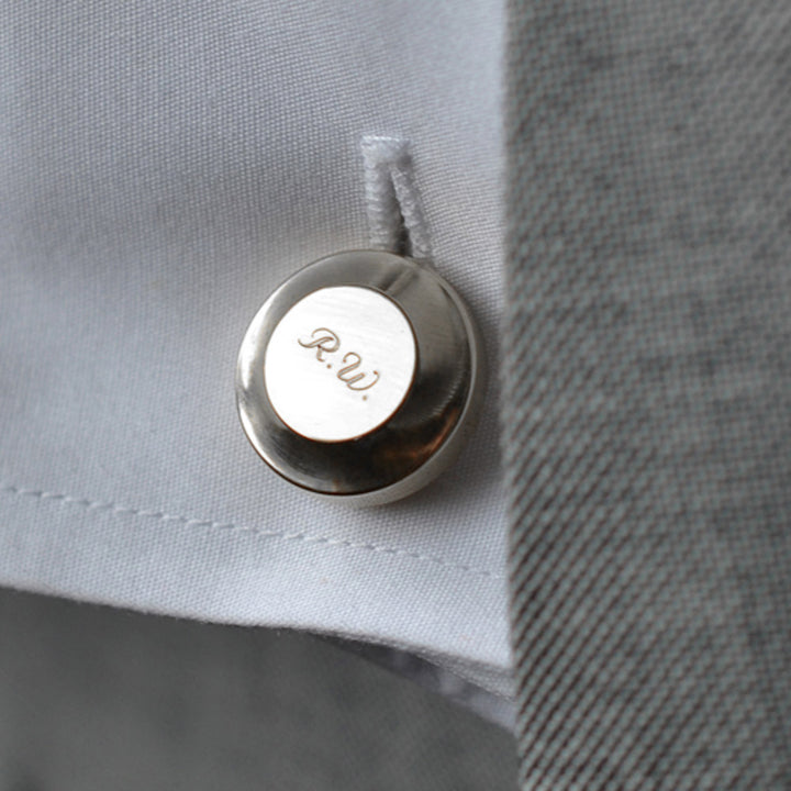 edward steel cufflinks | engraved | close up