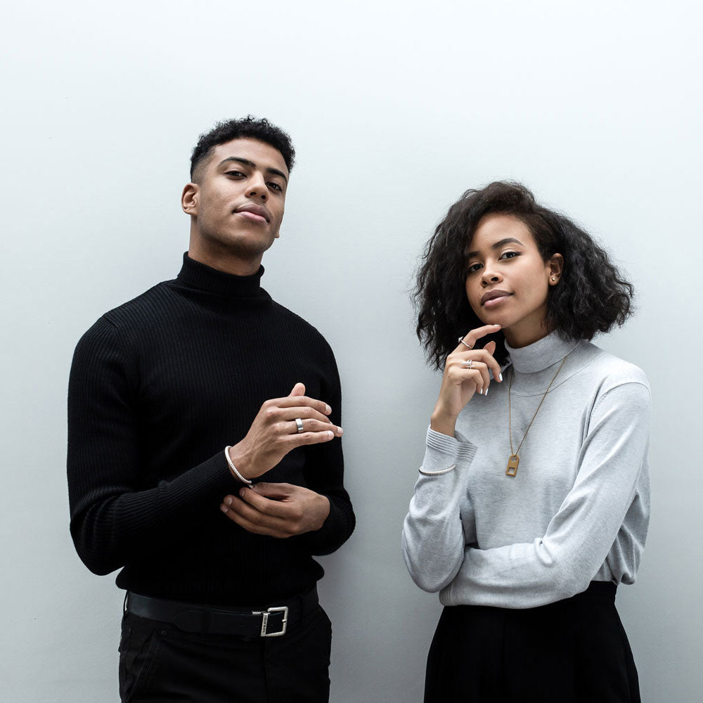 This week we are celebrating some of our favourite gift ideas for him and her from our simple and engineered collections of men’s accessories and women’s jewellery, as modelled by the wonderful Tarique and Ivy. Browse Alice Made This' gift ideas for him a