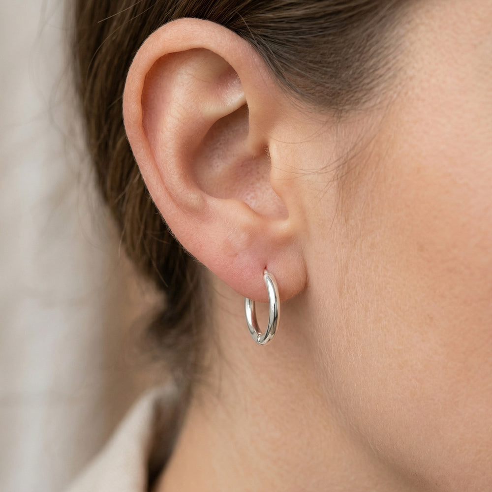 14mm Silver Hoop Earrings