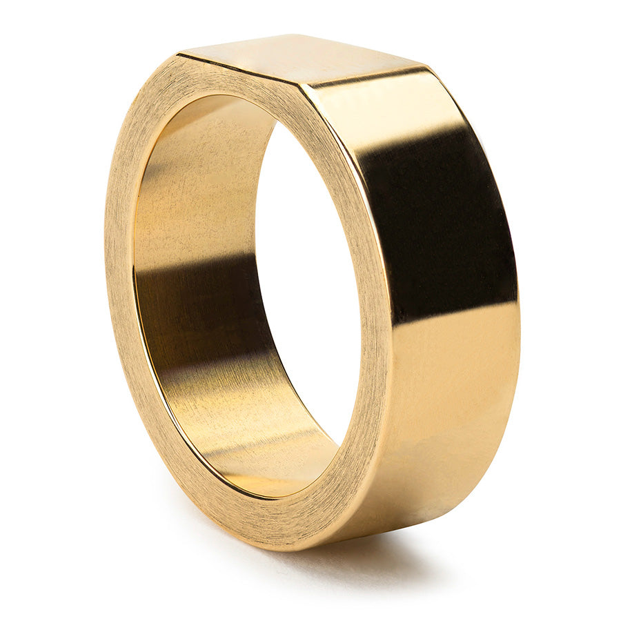 bacchus polished brass signet ring | close up